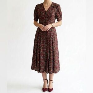 Vintage Maxi Dress Floral Cottagecore Goth Boho Prairie Button Front 90s 11/12